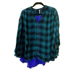 Free People Come on Over oversized plaid flannel S